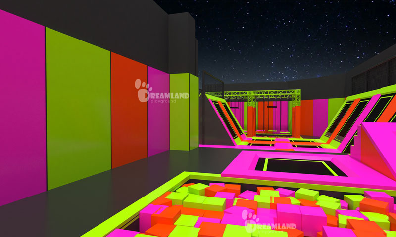 Glowing trampoline playgrounds